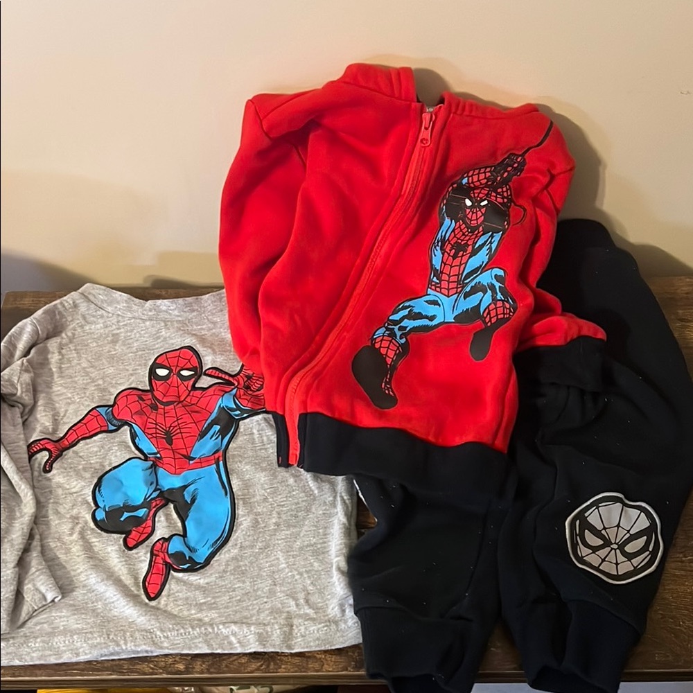 Red Spider-Man Hoodie and Gray Shirt Set 2t